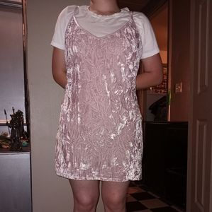 Pink velvet bby doll dress with white shirt .